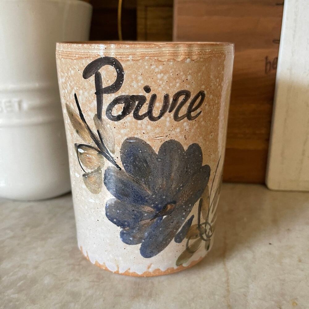 Vintage French redware pottery crock canister “Poivre”